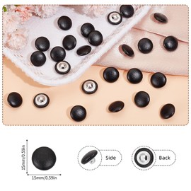 letsinstyle 25 PCS 15mm Black Faux Leather Covered Buttons, Round PU Leather Button with Shank, Knitting DIY Handcraft Decoration for Furniture Jeans Sofa Clothes Dress DIY Supply