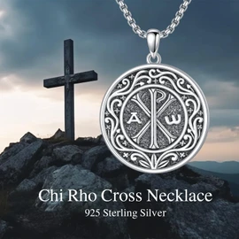 MEIDERBO Chi Rho Necklace 925 Sterling Silver Chi Rho Alpha Omega PX XP Symbol Pendant Religious Jesus Christian Jewelry for Men Women, Sterling Silver, No Gemstone