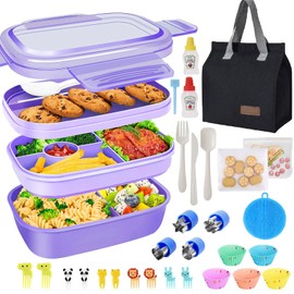 Bento Box Grande, Fiambrera Lonchera para Adultos,Caja de Almuerzo de Estudiante, 1900 ml-8 Compartimentos, con Púas de Alimentos, Apto para Microondas/Lavavajillas/Congelador,Sin BPA (Traje morado)