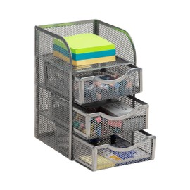 Mind Reader Desktop Accessory Storage, Paper Binder Clip Basket, Workspace, Office, Metal Mesh, 4.75"L x 5"W x 8"H, Silver