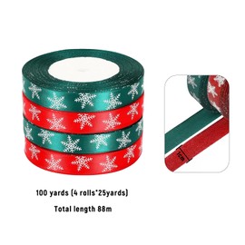 Werownsgso 4 Rolls Christmas Snowflake Ribbons, 25 Yard Green Red Christmas Ribbons, 10 mm Wide Gift Ribbon Decorative Ribbon for Christmas, Gift Packaging, Wedding, Party