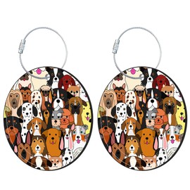 iapodiad Round Luggage Tag for Suitcases,Doodle Cute Dogs 2 Pack Leather Travel Luggage Tags with ID Label Privacy Flap and Steel Loop for Women and Men Suitcases Travel Bags Luggage Bags