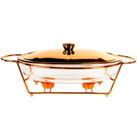 jinsongdafa Casserole Dish 13.8" x 9.7"Glass Baking Dish with Stainless steel Lid and Golden rack, 2.5 Qt Oval Baking Pan For Casserole & Lasagna, Microwave Dishwasher Freezer Oven Safe