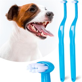 MoonyMars Small Dog Toothbrush, Cat & Puppy Tooth Brushing Kit, Mini Head Teeth Brush for Kitten & Tiny Pet, Doggy Toothbrushes Deep Dental Cleaning, 2 PCS - Blue