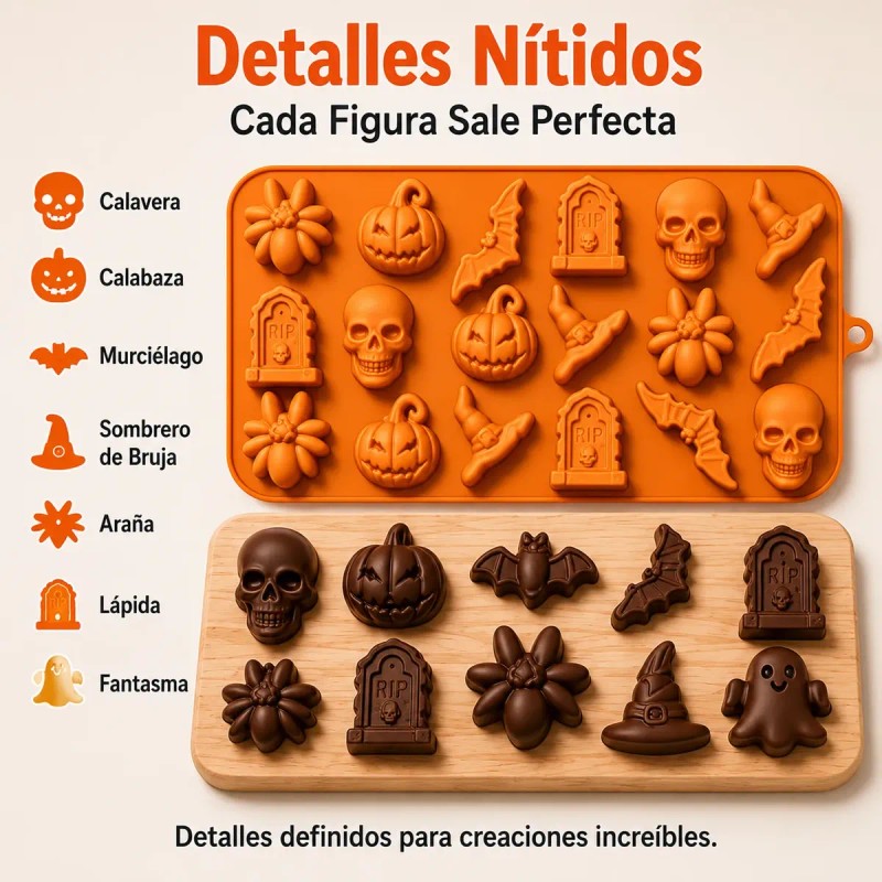 Molde De Silicona Halloween Con Papel Encerado Impreso