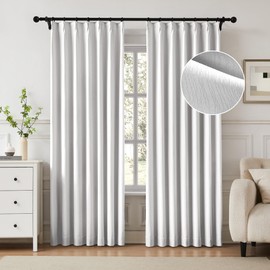 FAPLIGLISY Pinch Pleated Blackout Curtains, Pinch Pleat with Back Tab Top Curtains for Bedroom, Linen Strip Textured Weave with Hooks Drapes for Living Room, 40 Width 95 Inch Long 2 Panel, White