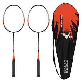 2 Pcs Carbon Fiber Badminton Rackets Ultra Light Adult for Training Competition Recreation Orange