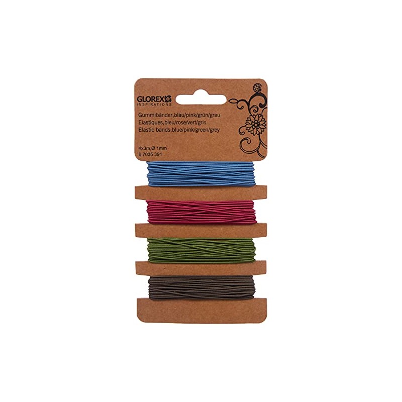 Elastici, 4 x 3 m; Ø 1 mm blu/rosa/verde/grigio
