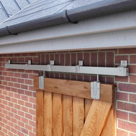 JUBEST 5FT Box Rail Exterior Barn Door Hardware Kit, Heavy-Duty Silver Sliding Barn Door Track System, Wall Mount Door Hardware Kits (Door Not Included)