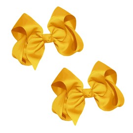 WD2U Girls Set of Two 4" Solid Grosgrain Pigtail Hair Bows Alligator Clips Mustard