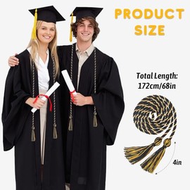 GHGMAO Black Gold Graduation Cord, Graduation Honor Cords for Class of 2025, 68” Long Polyester Yarn Honor Cord with Tassels for Bachelor Gown, College Grad Students