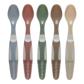 Vital Baby Nourish Baby & Toddler Weaning Spoons 5pk 4m+, Soft, Shallow Spoon Bowls, Easy Grip Handles, EarthSmart Biodegradable, BPA-Free & Gentle on Gums