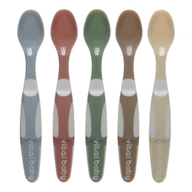 Vital Baby Nourish Baby & Toddler Weaning Spoons 5pk 4m+, Soft, Shallow Spoon Bowls, Easy Grip Handles, EarthSmart Biodegradable, BPA-Free & Gentle on Gums