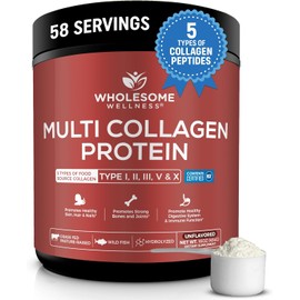 Wholesome Wellness Premium Multi Collagen Peptides Powder for Women and Men | 5 Types of Hydrolyzed Collagen | Grass-Fed, Non-GMO & Unflavored | Pure Protein for Youthful Skin & Joint Recovery