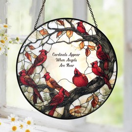 Cardinal Suncatcher Stained Glass Window Hanging Decor - Cardinal Remembrance Gifts, Cardinals Memorial Gifts for Loss of Loved One, Women Grandma Mom, Mothers Day Birthday Christmas Bird Lovers Gift