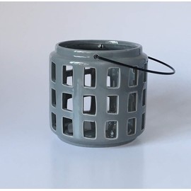 Bloomingville Small Grey Ceramic Lantern - 14 x 14.5cm