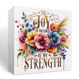 Affirmation Floral Christian Gifts for Women Religious Bible Verse Wooden Box Sign Rustic Desk Decor Decorative Farmhouse Wall Room Decorations Desk Office Accessories Library Table Block Plaque