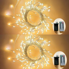 YEAMAR 2pack Fairy Lights Plug in, 20ft 400leds Cluster String Lights with Remote Timer 8 Modes Fairy Lights for Bedroom Wreath Party Window Wedding Christmas Tree Decoration,Warm White