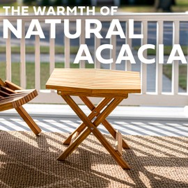 Melino Wooden Folding Outdoor Side Table 18x16x16 in, FSC Certified Acacia Wood Weatherproof Small Table for Patio, Porch, Pool, Backyard, Garden, Balcony & Deck - Natural