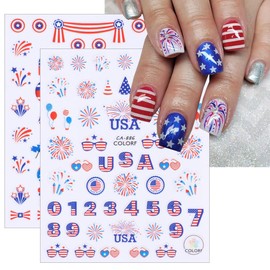 9 Sheets 4th of July Nail Stickers Independence Day Nail Art Stickers 3D Self Adhesive American Flag Nail Art Sticker Eagle Fireworks Heart Stars Nails Design for Women Nail Decoration