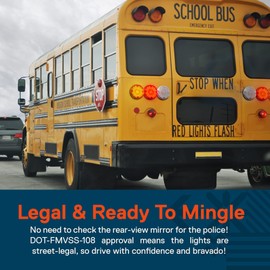 TRUE MODS 2pc 7" Round 47-LED Turn Signal Tail Light For School Bus Transit Vehicles Refuse Hauler [DOT FMVSS-108] [SAE I6] [TBT Function] [9-16V DC] For Trailer Truck - AMBER