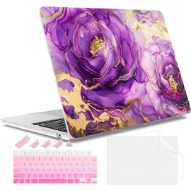 May Chen for MacBook Air 13.6 Inch Case 2025/2024/2023/2022 Release (Model A2681 A3113 A3240, M2 M3 M4 Chip) – Hard Shell Laptop Cover with Keyboard Cover & Screen Protector，Purple Roses