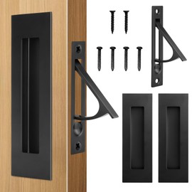 HBL' 2 Pack | Pocket Door Hardware Set – 4 Recessed Flush Finger Pulls & 2 Edge Pull, Made of 304 Stainless Steel, Template Included, Black.