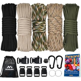 MONOBIN Paracord Combo Kits – 550 Tipo III cuerda de paracaídas – Kits de manualidades para pulseras, cuerda de supervivencia, collar de perro, pulsera (100 pies - 550 libras A)