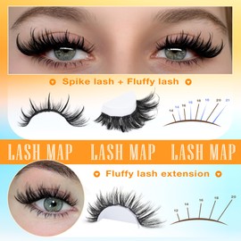 Focipeysa Fluffy Eyelash Clusters Kit with Spike Lash Cluster Bottom Individual Lash Extensions Wispy Individual Eyelash Extensions Kit with Lash Bond and Seal DIY Lash Clusters at Home