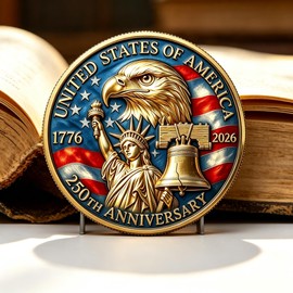 American Commemorative Coin 250th Anniversary Coin, 1776-2026 Eagle Bell Statue Patriotic Symbols Collectible,250 America Merchandise for Celebration,Gift for Veterans History Collectors (Blue)