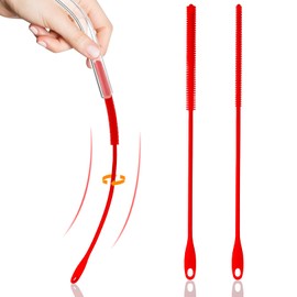 2 Pcs Silicone Straw Brushes,9.4 Inch Extra Long Straw Cleaning Brush with Hanging Ring,6mm+8mm Diam Reusable Bottle Straw Washing Tool for Sippy Cup Tumbler Water Bottle Drinking Straw(Red)