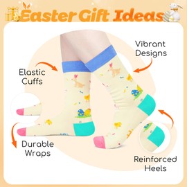 HAPPYPOP Easter Gift for Women Men - Bunny Gifts Idea, Easter Socks for Kids, Rabbit Socks Boy Girl 10-12 Years