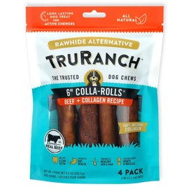TRURANCH Collagen Rolls - 6" Collagen Rolls for Dogs - Long Lasting Healthy Joint Support Dog Treat - Rawhide Alternative - Skin & Coat Health - Made with Real Beef, 1 Bag, 4 Count