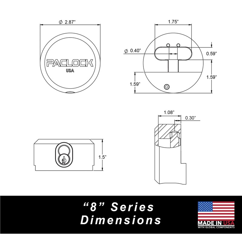 PACLOCK's 8-Series Stepped-Back Puck, UCS, High Performance 6-Pin Cylinder, One