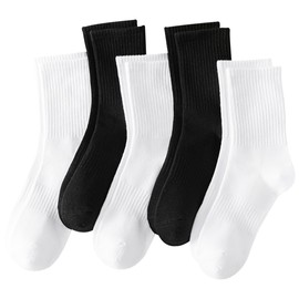 Rehelu Womens Crew Socks Cotton Long Gym Socks Lightweight Athletic Running Sock White & Black Size 9-11