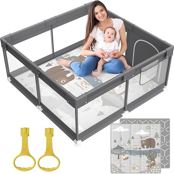 Fodoss Baby Playpen with Mat, Small Play Pen(47x47inch), for Babies