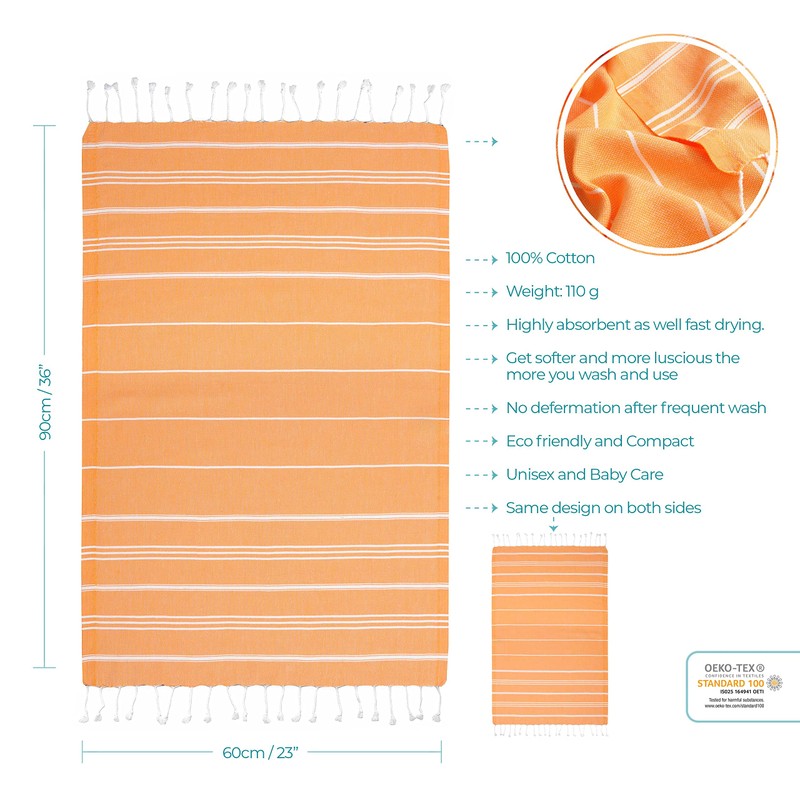 Hand Face Turkish Towel Pestemal 23x36" Peshtemal Fouta Kitchen Baby