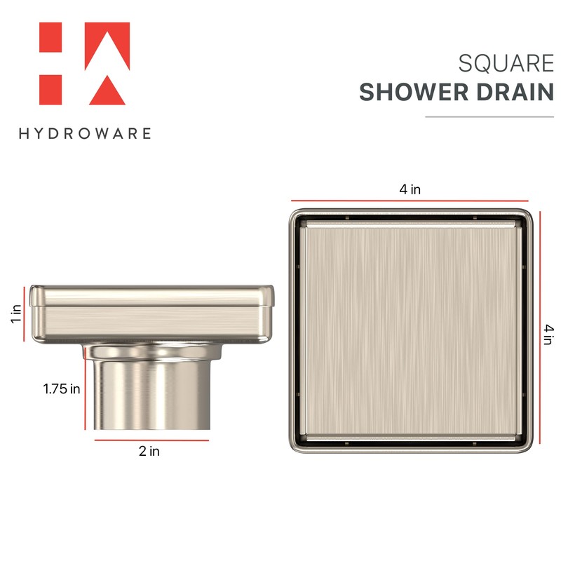 Hydroware Shower Drain - Stainless Steel Square Shape Shower Floor
