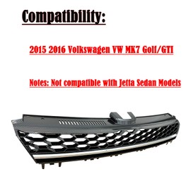 BST BSSP Front Grille Honeycomb Carbon Fiber Print For 2015-2016 MK7 Golf GTI w/Chrome Trim, Badgeless Style MKVII MK 7 VII Front Bumper Mesh Grill