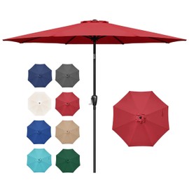 Simple Deluxe 9ft Patio Umbrella Outdoor UV-proof, Table Market Umbrella with Push Button Tilt and Crank, 8 Sturdy Ribs for Garden, Backyard, Pool, Deck, Red
