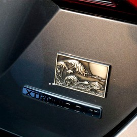 MDLUFY Kanagawa Miura 3D Metal Car Label Ukiyo-e Style Square Car Emblem Motorcycle Car Decorative Emblem