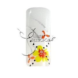 Yellow Floral Pre-designed Acrylic/UV Gel Artificial/False French Nail Tips (70 pcs.)