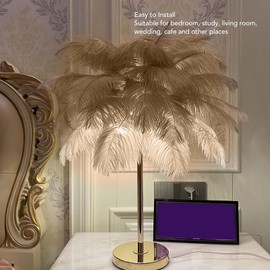 ANKROYU Feather Table Lamp, 3-Color Dimmable Touch Control, USB Powered Decorative Bedside Lamp for Bedroom, Modern Nightstand Light, USB Plug (F)