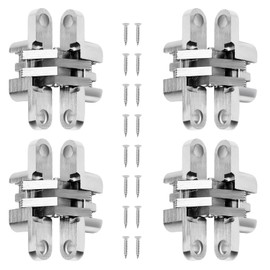 4 Pack Stainless Steel 180 Degree Hidden Hinges, Invisible Cross & Swing Hinges with 16 Screws for Doors & Cabinets
