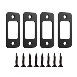 Deadbolt Strike Plate Door Backplate 1" x 2-1/4" Round Corner (Matte Black) with Screws 1-3/8" - 4 Pack