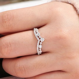 SweetJew Vintage 925 Sterling Silver Wedding Bands for Women Crown Wedding Rings AAAAA Cubic Zirconia Size Q