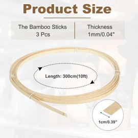 MECCANIXITY 3 Rolls Bamboo Strips for Weaving, 0.39" x 10ft Basket Weaving Supplies Wicker Repair Kit 1mm Thick Thin Bamboo Strips for Basket Making DIY Crafts Furniture Chandelier