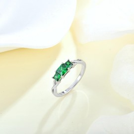 Vemhel Stackable Rings 925 Sterling Silver Three Stone Engagement Ring Birthtone Inifnity Promise Rings for Women, 8, Created Aquamarine