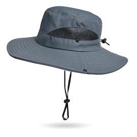 KorhLeoh Women Sun Hat UV Protection Foldable Mesh Wide Brim Beach Fishing Hat with Ponytail Hole, darkgray