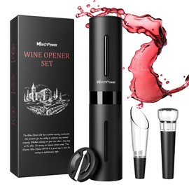 MarchPower Sacacorchos Vino Eléctrico Juego con Pilas, Destapador de Vino con Cortador, Tapones para Botellas de Vino, Automático Abridor Vino de Regalos para Amantes del Vino, Barra Hogar San Valent